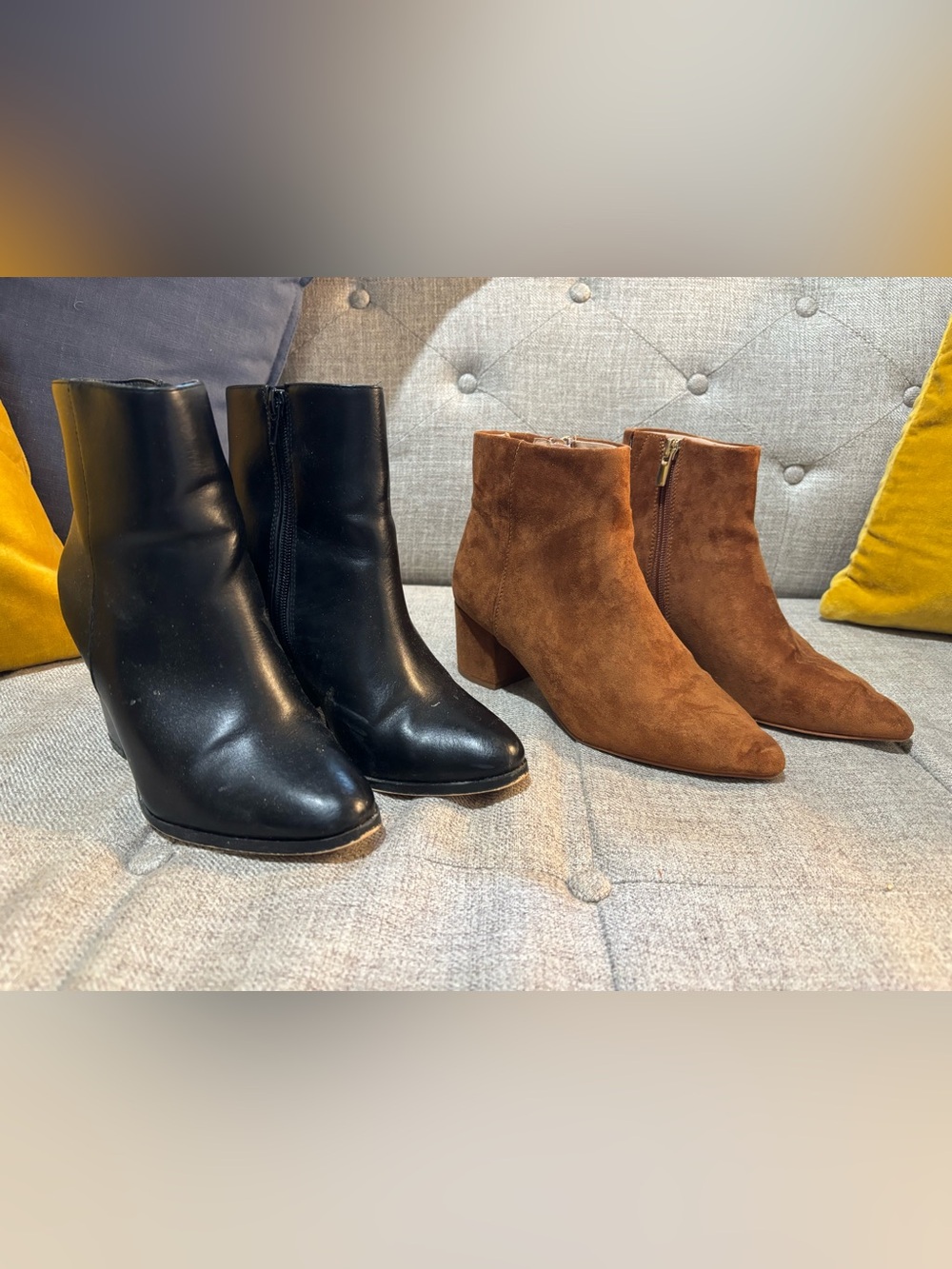 Set of 2 - Black & Brown Block Heel Ankle Boots Size 5 Well-Loved